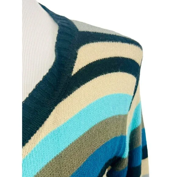 Love Stitch Long Geometric Striped Open Front Waterfall Cardigan Duster - Picture 5 of 16